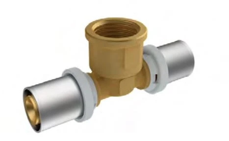 Multi messing pers verloop T-stuk met binnendraad FFF 32 x 1/2 F x 32 mm 1100046452