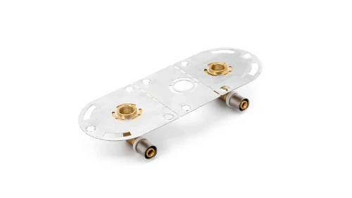 Multi messing pers montageplaat voor gipsplaten met 2 overgangsbochten 90° FF 16 x 1/2F 1100052167