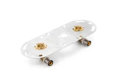 1100052168 Multi messing pers montageplaat voor gipsplaten met 2 overgangsbochten 90° FF 20 x 1/2F
