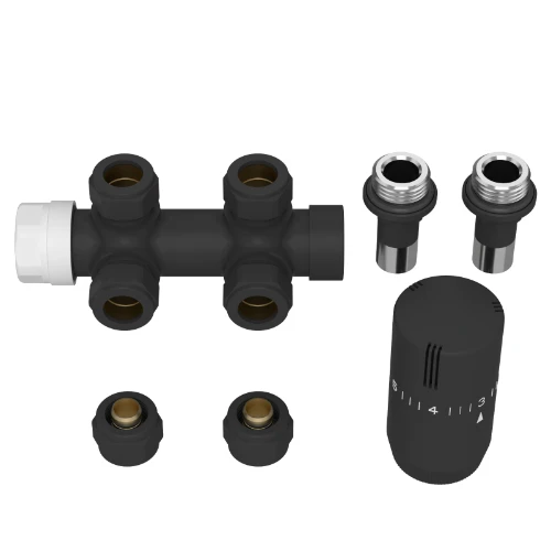 Radect thermostatiseerbaar H-stuk haaks 1/2 x 15 - zwart mat 1768017