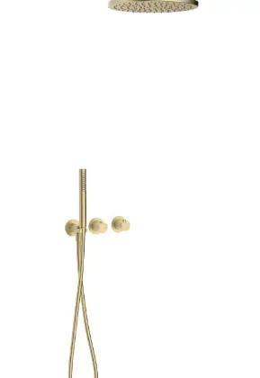 Vivo afwerkset douchethermostaat met omsteller inclusief handdouchegarnituur en hoofddouche 300 mm muuraansluiting - Brushed Gold PVD - goud mat PVD 2035348