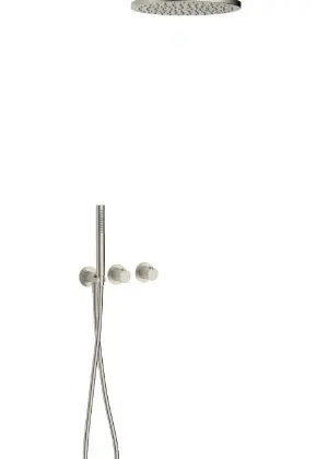 Vivo afwerkset douchethermostaat met omsteller inclusief handdouchegarnituur en hoofddouche 300 mm muuraansluiting - Brushed Nickel PVD - geborsteld mat PVD 2035362