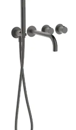 2035367 Vivo afwerkset badthermostaat met omsteller inclusief uitloop & handdouche - Gun Metal PVD - staal mat PVD