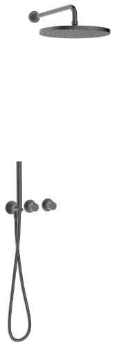 Vivo afwerkset douchethermostaat met omsteller inclusief handdouchegarnituur en hoofddouche 300 mm muuraansluiting - Gun Metal PVD - staal mat PVD 2035407