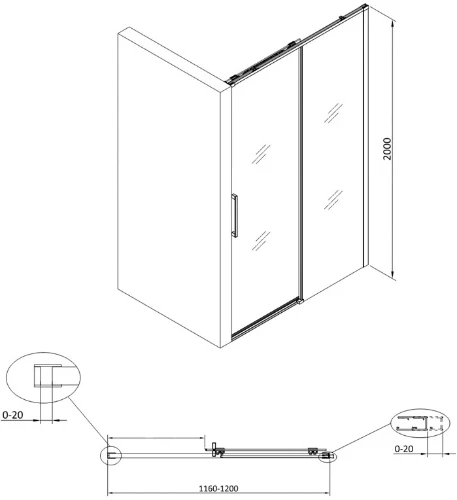 Free Move schuifdeur omkeerbaar 1200 x 2000 mm - transparant Clean - zwart mat 2067800