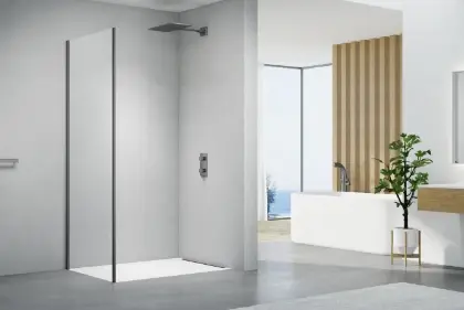 2067822 Free Move schuifdeur omkeerbaar 1400 x 2000 mm - transparant Clean - Gun Metal - staal mat