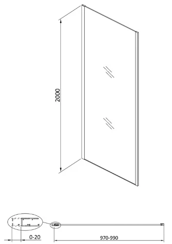 Free Move zijwand omkeerbaar 1000 x 2000 mm - transparant Clean - Gun metal - staal mat 2067824
