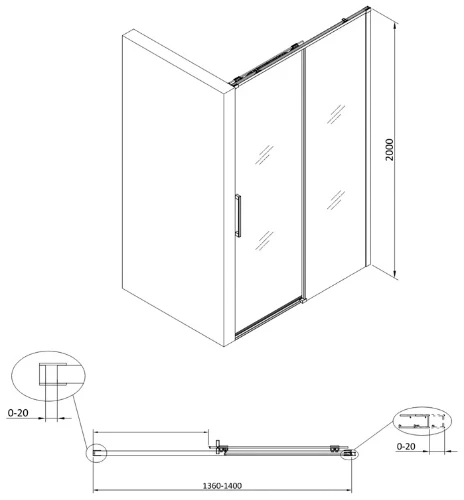Free Move schuifdeur omkeerbaar 1400 x 2000 mm - transparant Clean - Brushed Nickel - geborsteld mat 2067826
