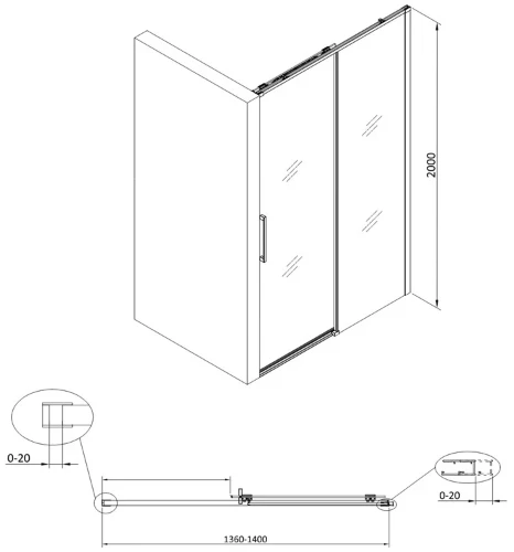 Free Move schuifdeur omkeerbaar 1400 x 2000 mm - transparant Clean - chroom 2067829
