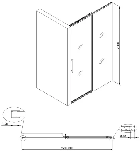 Free Move schuifdeur omkeerbaar 1600 x 2000 mm - transparant Clean - Brushed Nickel - geborsteld mat 2067845