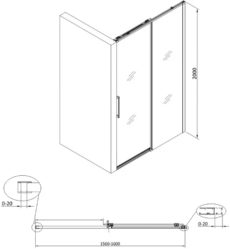 Free Move schuifdeur omkeerbaar 1600 x 2000 mm - transparant Clean - Brushed Gold - goud mat 2067908