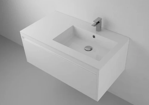 Quadra wastafelblad kunstmarmer met 1 waskom rechts 900 x 500 mm - wit mat 629502092133