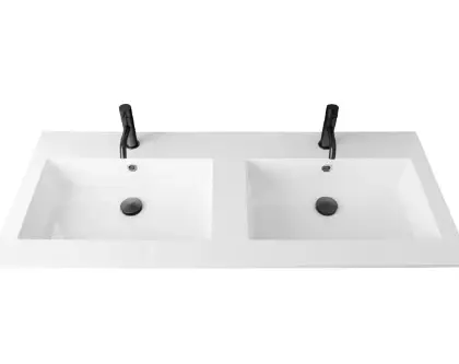 629502124203 Quadra wastafelblad kunstmarmer met 2 waskommen 1200 x 500 mm - wit