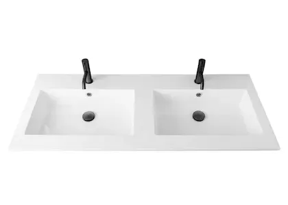 629502144233 Quadra wastafelblad kunstmarmer met 2 waskommen 1400 x 500 mm - wit mat