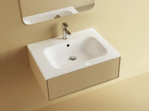 Klaire wastafelblad kunstmarmer met 1 waskom midden 700 x 460 mm - wit mat - voorgeboord kraangat - niet doorgeboord 629513071033