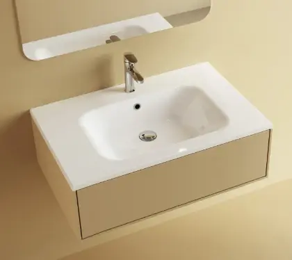 629513081003 Klaire wastafelblad kunstmarmer met 1 waskom midden 800 x 460 mm - wit shiny - voorgeboord kraangat - niet doorgeboord