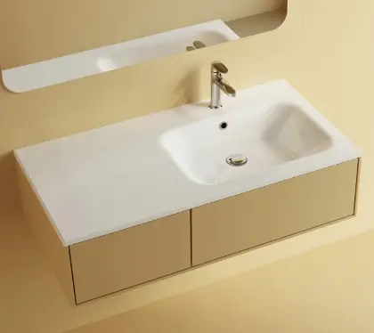 629513092003 Klaire wastafelblad kunstmarmer met 1 waskom rechts 900 x 460 mm - wit shiny - voorgeboord kraangat - niet doorgeboord