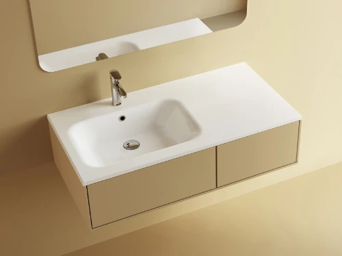 Klaire wastafelblad kunstmarmer met 1 waskom links 900 x 460 mm - wit mat - voorgeboord kraangat - niet doorgeboord 629513093033