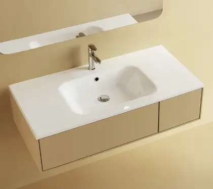 629513101033 Klaire wastafelblad kunstmarmer met 1 waskom midden 1000 x 460 mm - wit mat - voorgeboord kraangat - niet doorgeboord