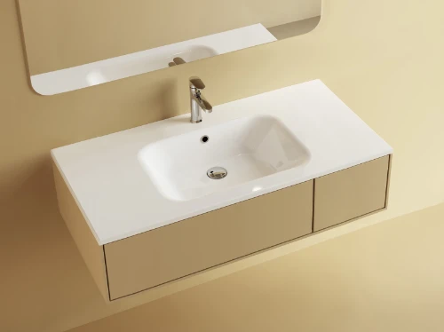 Klaire wastafelblad kunstmarmer met 1 waskom midden 1000 x 460 mm - wit mat - voorgeboord kraangat - niet doorgeboord 629513101033