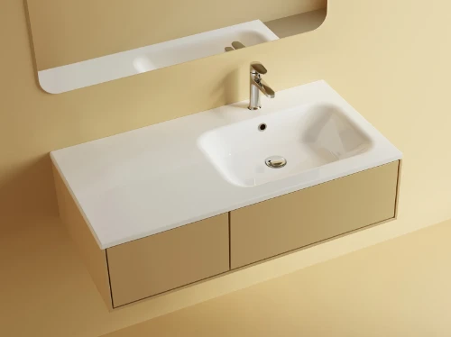 629513102033 Klaire wastafelblad kunstmarmer met 1 waskom rechts 1000 x 460 mm - wit mat - voorgeboord kraangat - niet doorgeboord