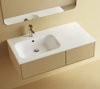 629513103033 Klaire wastafelblad kunstmarmer met 1 waskom links 1000 x 460 mm - wit mat - voorgeboord kraangat - niet doorgeboord