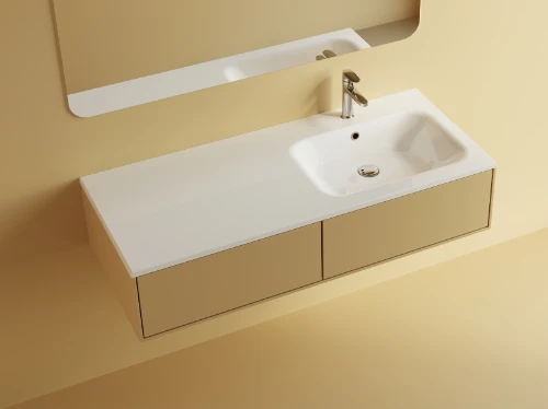 Klaire wastafelblad kunstmarmer met 1 waskom rechts 1200 x 460 mm - wit shiny - voorgeboord kraangat - niet doorgeboord 629513122003