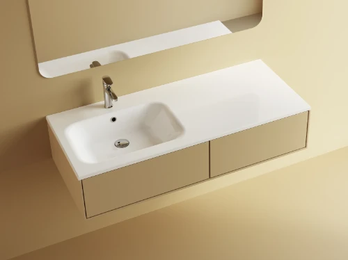 Klaire wastafelblad kunstmarmer met 1 waskom links 1200 x 460 mm - wit shiny - voorgeboord kraangat - niet doorgeboord 629513123003