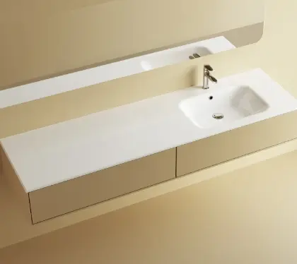 629513162003 Klaire wastafelblad kunstmarmer met 1 waskom rechts 1600 x 460 mm - wit shiny - voorgeboord kraangat - niet doorgeboord