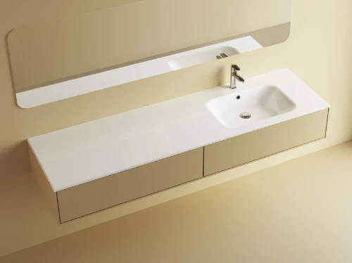Klaire wastafelblad kunstmarmer met 1 waskom rechts 1600 x 460 mm - wit shiny - voorgeboord kraangat - niet doorgeboord 629513162003