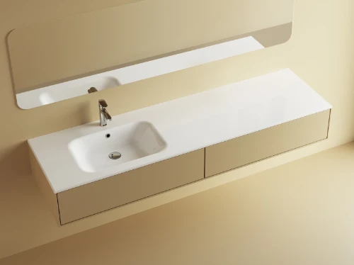 Klaire wastafelblad kunstmarmer met 1 waskom links 1800 x 460 mm - wit mat - voorgeboord kraangat - niet doorgeboord 629515183033