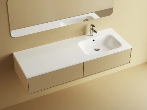 Klaire wastafelblad kunstmarmer met 1 waskom rechts 1400 x 460 mm - wit shiny - voorgeboord kraangat - niet doorgeboord 629518142003