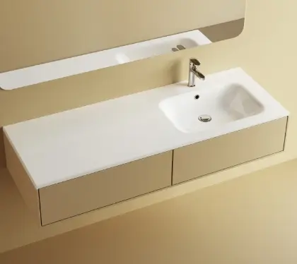 629518142033 Klaire wastafelblad kunstmarmer met 1 waskom rechts 1400 x 460 mm - wit mat - voorgeboord kraangat - niet doorgeboord