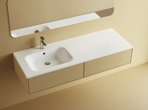 Klaire wastafelblad kunstmarmer met 1 waskom links 1400 x 460 mm - wit mat - voorgeboord kraangat - niet doorgeboord 629518143033