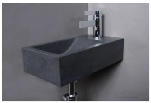 8010251 Thiny handenwasser 400 x 220 mm - graniet gezoet - met kraangat rechts - zonder overloop