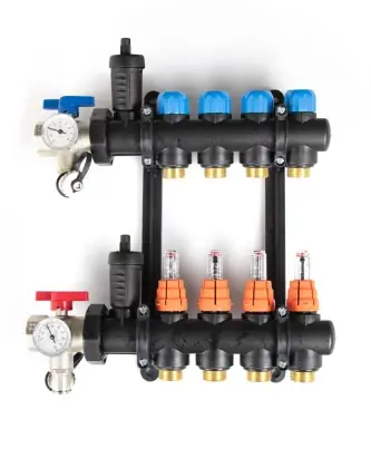 9264000903 UFH gemonteerde kunststof collectorset voor vloerverwarming 4/4 - 3x EK3/4 - inclusief bolkraan + automatische ontluchters + flowmeters