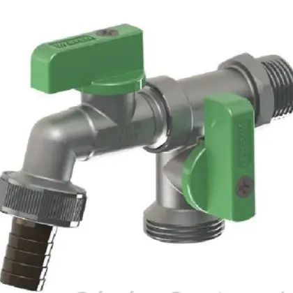Arco 00472 Arco Garden Nano Double dubbeldienstbolkraan met hendel (groen) MM 1/2 x 3/4 x 3/4 - vernikkeld - Anti-Kalk - met tuinslangkoppeling