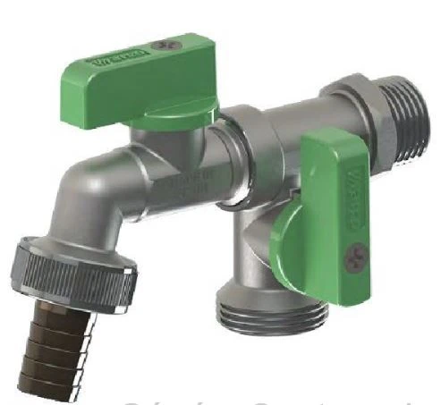 Arco 00472 Arco Garden Nano Double dubbeldienstbolkraan met hendel (groen) MM 1/2 x 3/4 x 3/4 - vernikkeld - Anti-Kalk - met tuinslangkoppeling