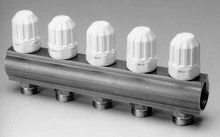 Begetube messing collector met geïntegreerde thermostatiseerbare kranen zonder ontluchtingsopening 4/4 - 3 x M24 200103003