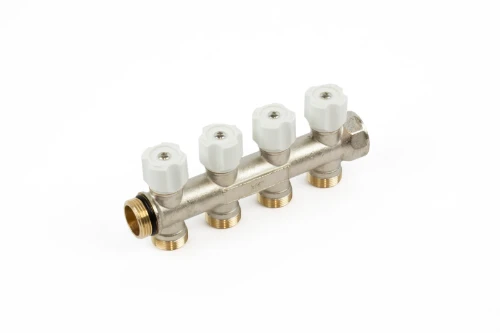 Begetube WP vernikkelde collector met ingebouwde regelkranen met witte knoppen 3/4 - 4 x M24 225071004