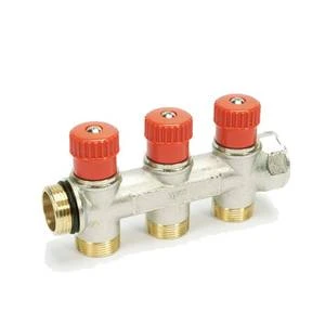 Begetube 225071104 Begetube WP vernikkelde collector met ingebouwde regelkranen met rode knoppen 3/4 - 4 x M24
