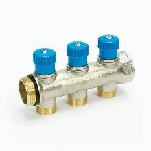 Begetube 225071202 Begetube WP vernikkelde collector met ingebouwde regelkranen met blauwe knoppen 3/4 - 2 x M24