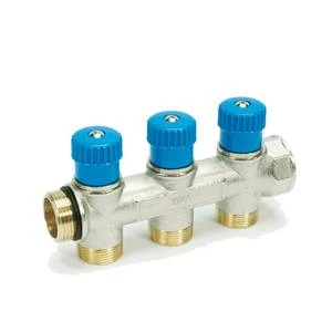 Begetube 225071204 Begetube WP vernikkelde collector met ingebouwde regelkranen met blauwe knoppen 3/4 - 4 x M24
