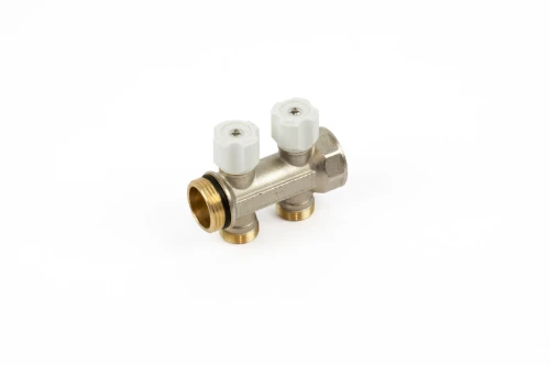 Begetube 225101002 Begetube WP vernikkelde collector met ingebouwde regelkranen met witte knoppen 4/4 - 2 x M24