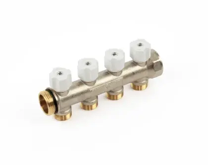 Begetube 225101004 Begetube WP vernikkelde collector met ingebouwde regelkranen met witte knoppen 4/4 - 4 x M24