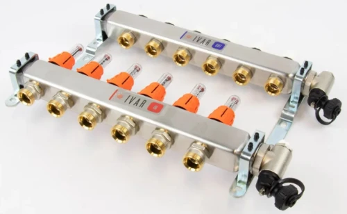 Begetube UFH inox collectorset voor vloerverwarming met topmeters, eindstuk & ontluchter 4/4 - 6 x EK3/4 261102206