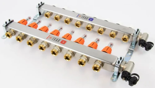 Begetube UFH inox collectorset voor vloerverwarming met topmeters, eindstuk & ontluchter 4/4 - 8 x EK3/4 261102208