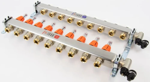 Begetube UFH inox collectorset voor vloerverwarming met topmeters, eindstuk & ontluchter 4/4 - 9 x EK3/4 261102209