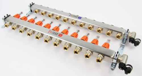 Begetube UFH inox collectorset voor vloerverwarming met topmeters, eindstuk & ontluchter 4/4 - 11 x EK3/4 261102211