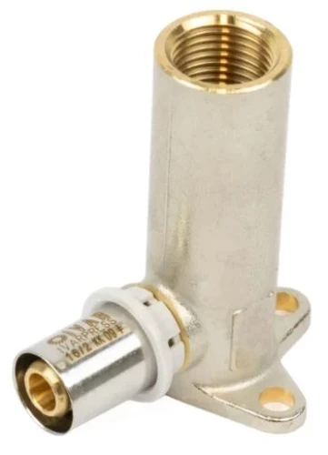 Begetube B-Press messing verhoogde muurplaat 90° FF 16 x 1/2 F - hoogte 77 mm 613261819